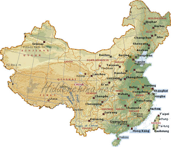 map of china provinces. topographic maps of China.